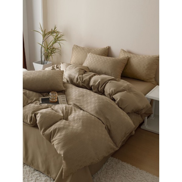 Lenjerie pat dublu, JACQUARD FINETAT, 6 piese, Jojo Home, Bej
