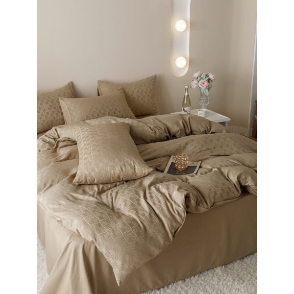 Lenjerie pat dublu, JACQUARD FINETAT, 6 piese, Jojo Home, Bej