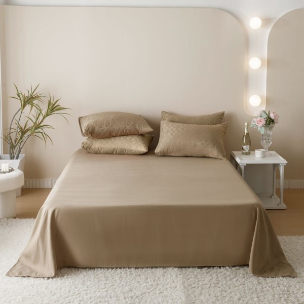 Lenjerie pat dublu, JACQUARD FINETAT, 6 piese, Jojo Home, Bej