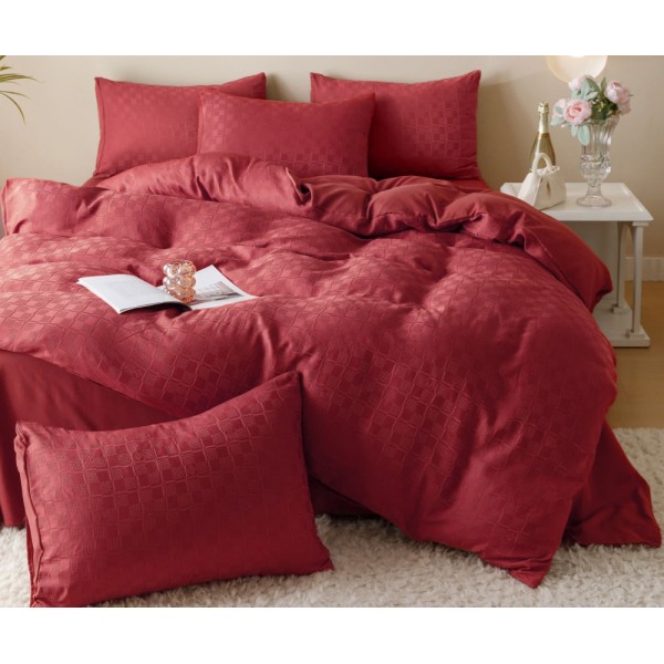 Lenjerie pat dublu, JACQUARD FINETAT, 6 piese, Jojo Home, Rosu