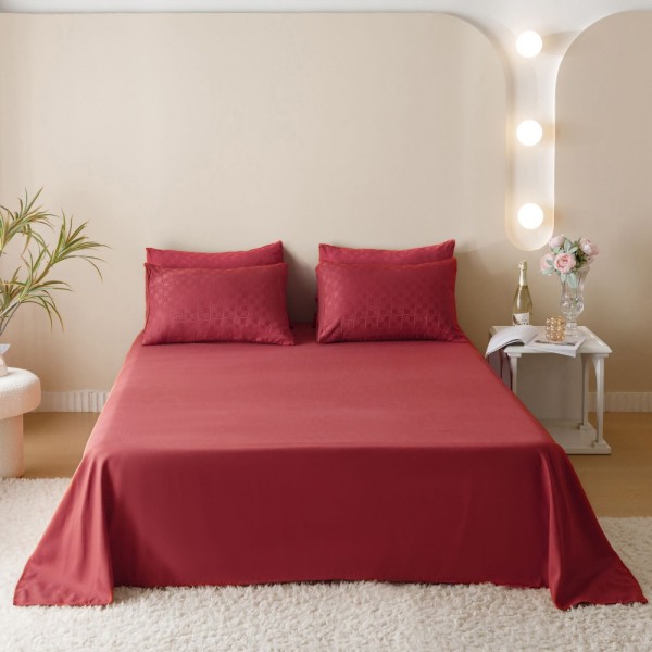 Lenjerie pat dublu, JACQUARD FINETAT, 6 piese, Jojo Home, Rosu
