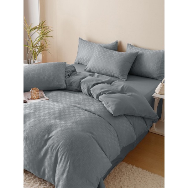 Lenjerie pat dublu, JACQUARD FINETAT, 6 piese, Jojo Home, Gri deschis