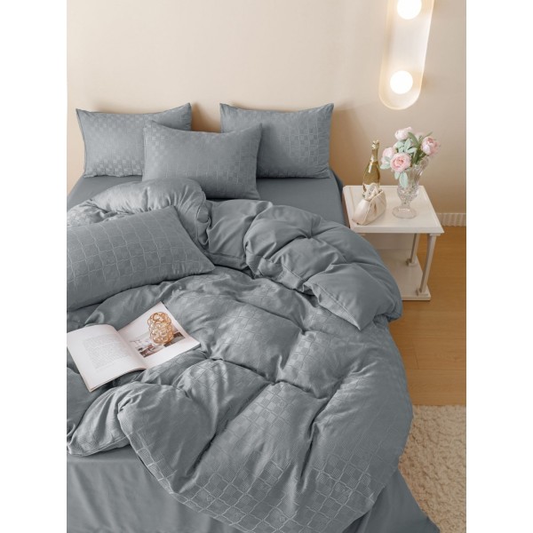 Lenjerie pat dublu, JACQUARD FINETAT, 6 piese, Jojo Home, Gri deschis