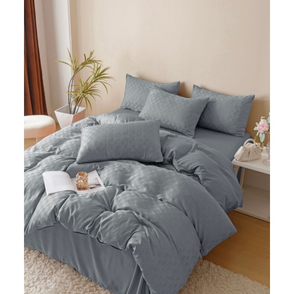 Lenjerie pat dublu, JACQUARD FINETAT, 6 piese, Jojo Home, Gri deschis