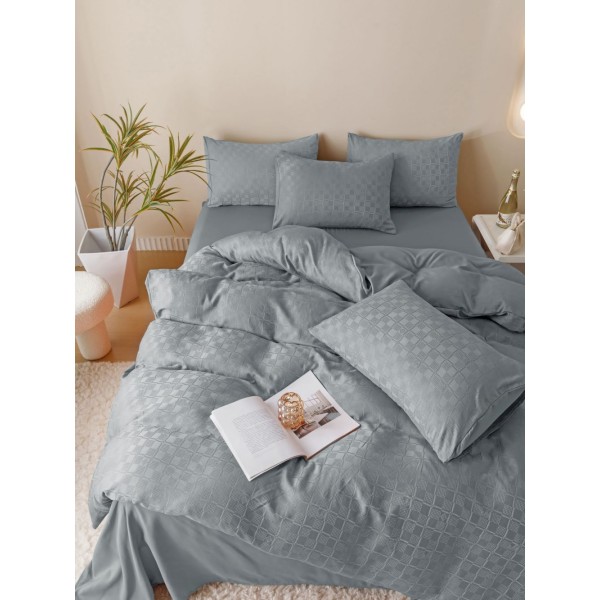 Lenjerie pat dublu, JACQUARD FINETAT, 6 piese, Jojo Home, Gri deschis