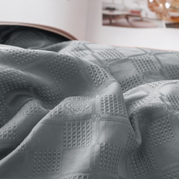 Lenjerie pat dublu, JACQUARD FINETAT, 6 piese, Jojo Home, Gri deschis
