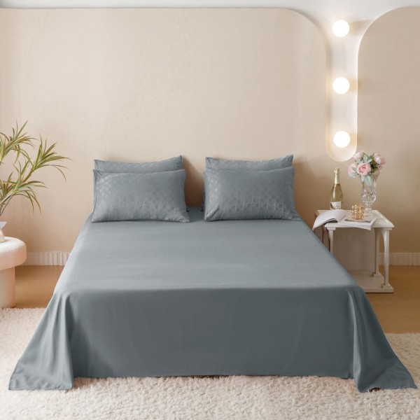 Lenjerie pat dublu, JACQUARD FINETAT, 6 piese, Jojo Home, Gri deschis