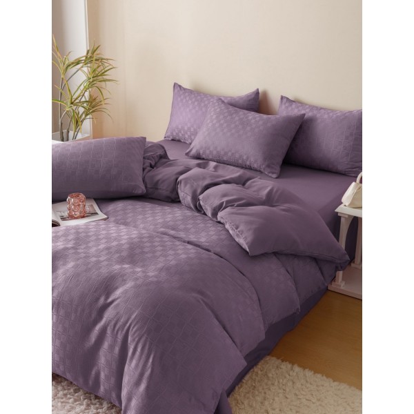 Lenjerie pat dublu, JACQUARD FINETAT, 6 piese, Jojo Home, Mov