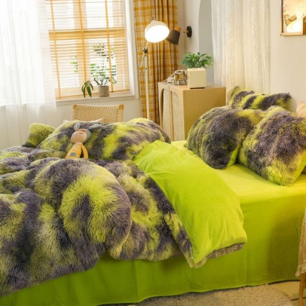 Lenjerie De Pat Pufoasa FLUFFY - Gri & Verde
