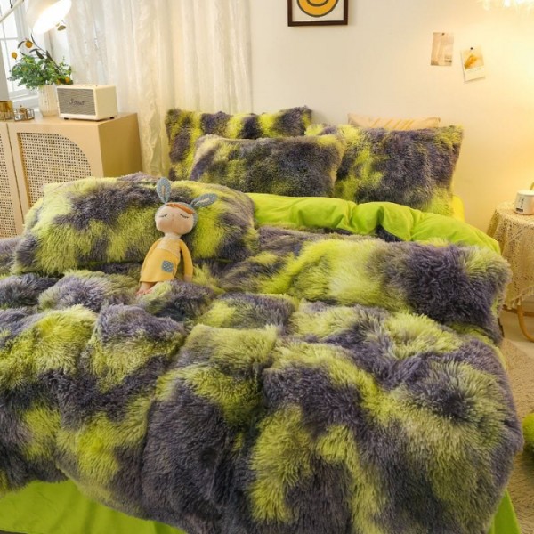 Lenjerie De Pat Pufoasa FLUFFY - Gri & Verde