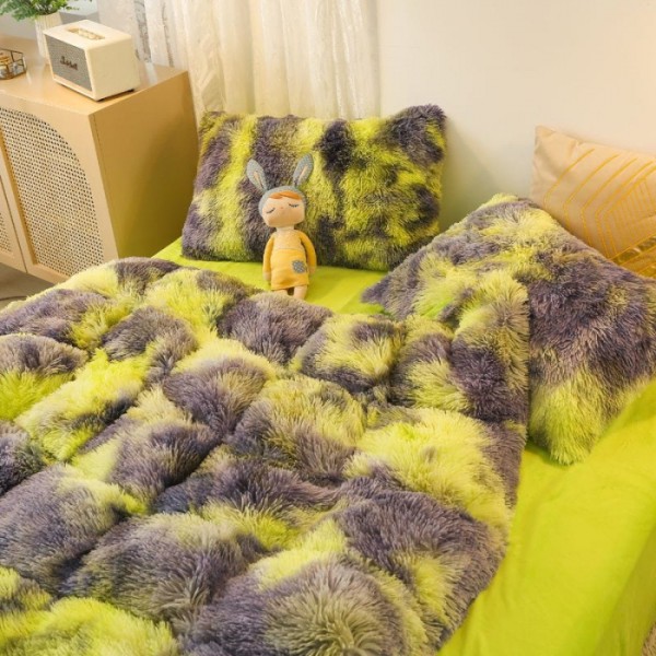 Lenjerie De Pat Pufoasa FLUFFY - Gri & Verde